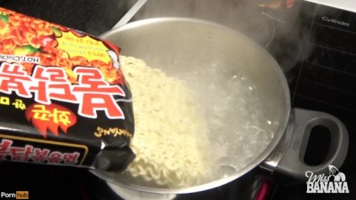 Fire noodle challenge while getting